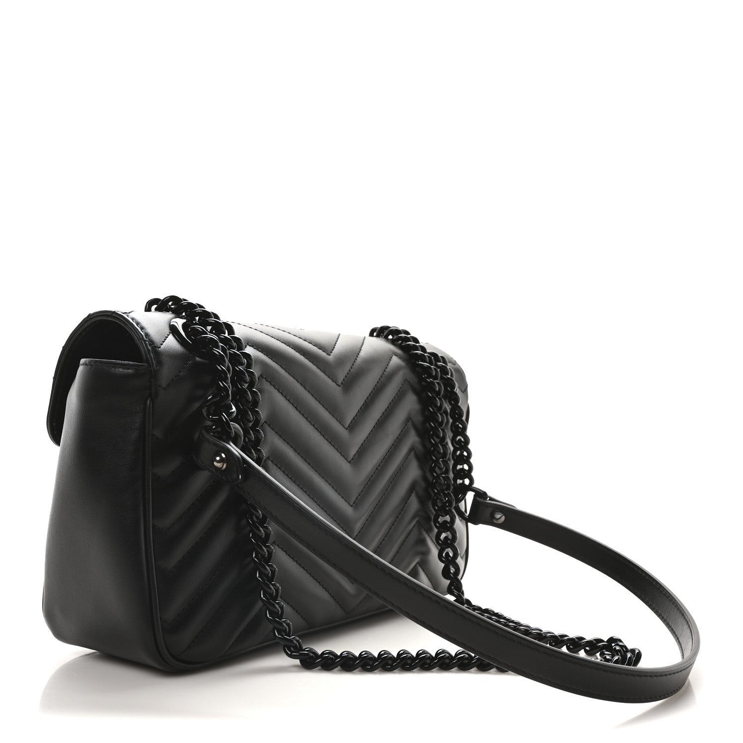 Gucci Calfskin Matelasse Monochrome Small GG Marmont Shoulder Bag Black 3 of 10
