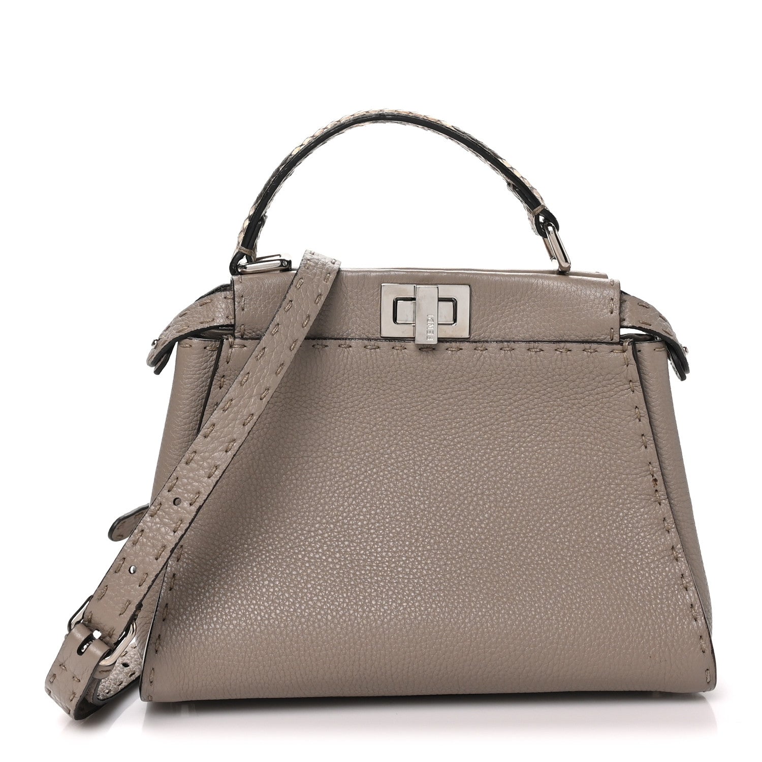 Fendi Cuoio Romano Snakeskin Selleria Mini Peekaboo Iconic Satchel Corda White 1 of 8