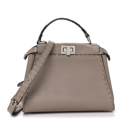 Fendi Cuoio Romano Snakeskin Selleria Mini Peekaboo Iconic Satchel Corda White 1 of 8