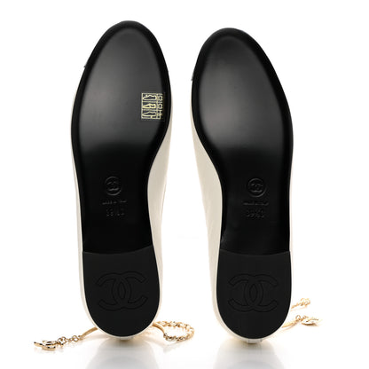 Chanel Lambskin Patent Calfskin Cap Toe Ankle Chain Ballerina Flats 39.5 White Black 5 of 9