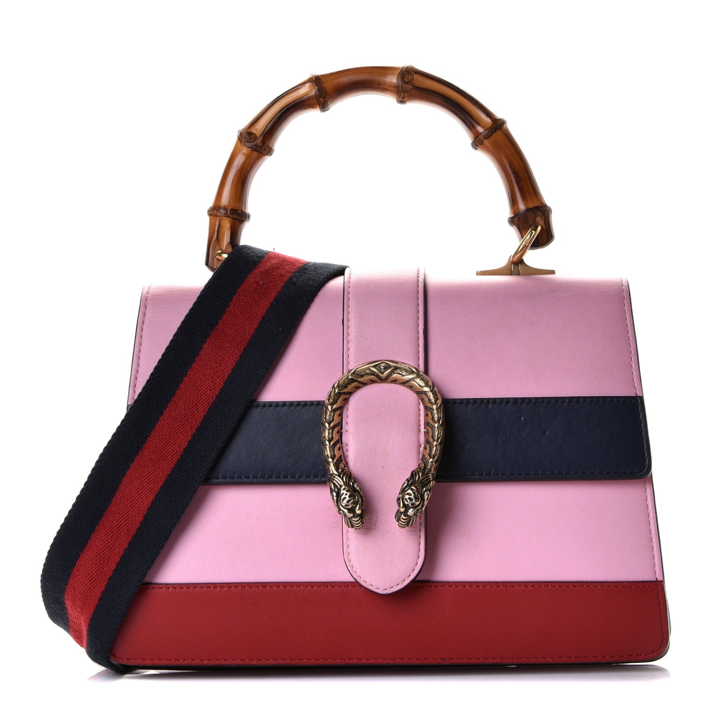Moon Calfskin Web Medium Dionysus Bamboo Top Handle Bag Sugar Pink Blue Agata Hibiscus Red