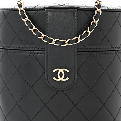 Chanel Lambskin Quilted Round Vanity Case With Chain Black 8 of 11