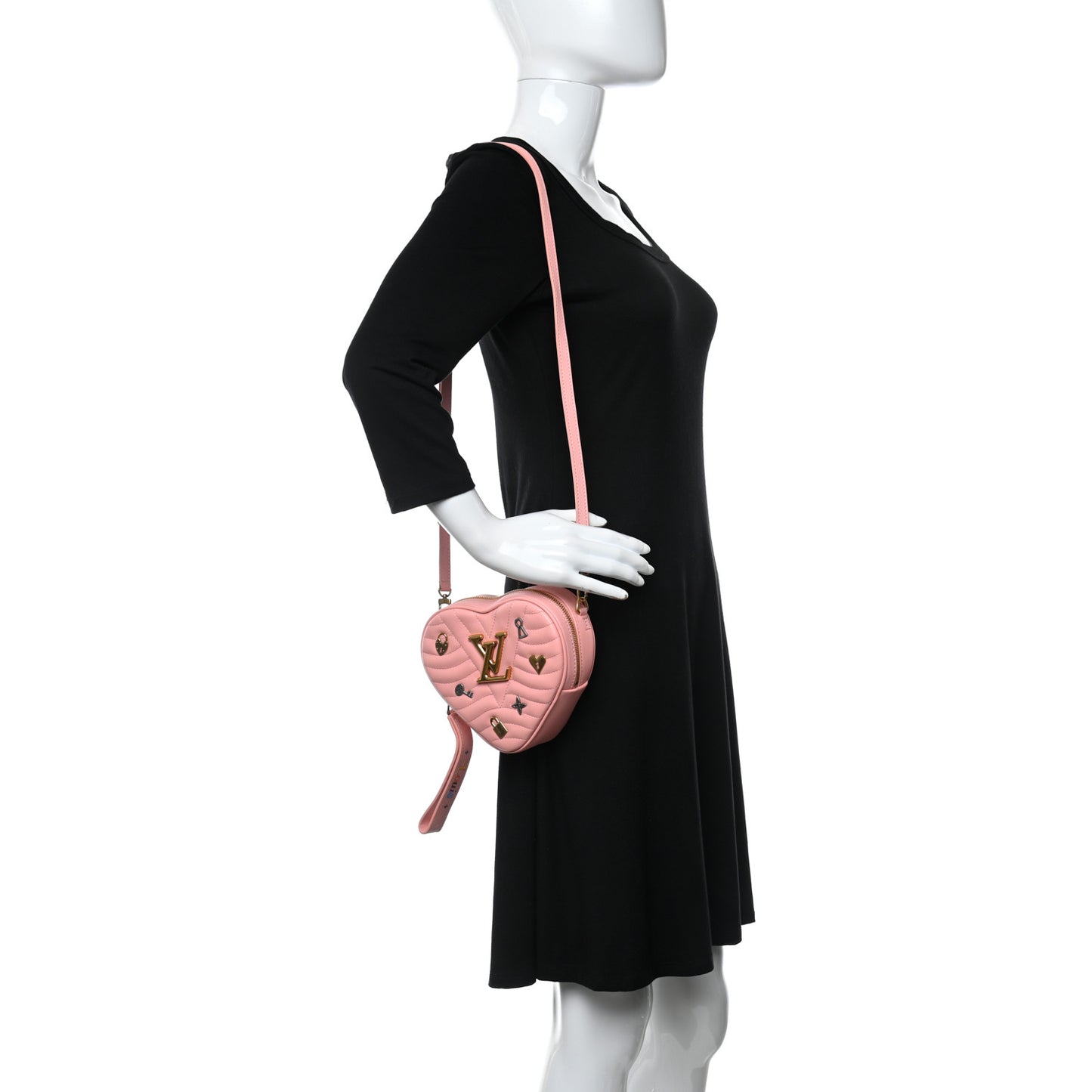Calfskin Embellished New Wave Love Lock Heart Bag Rose Pomettes