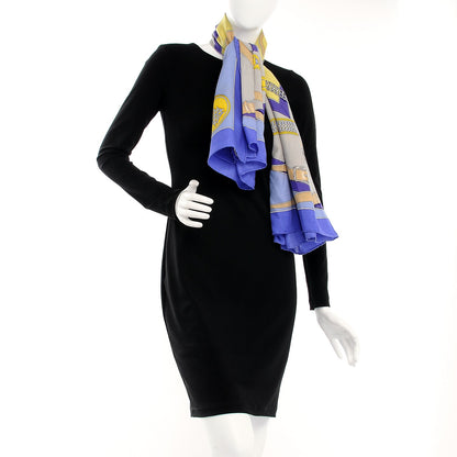 Hermes Cashmere Silk La Promenade Du Matin Shawl 140 Lavande Ciel Jaune 2 of 6