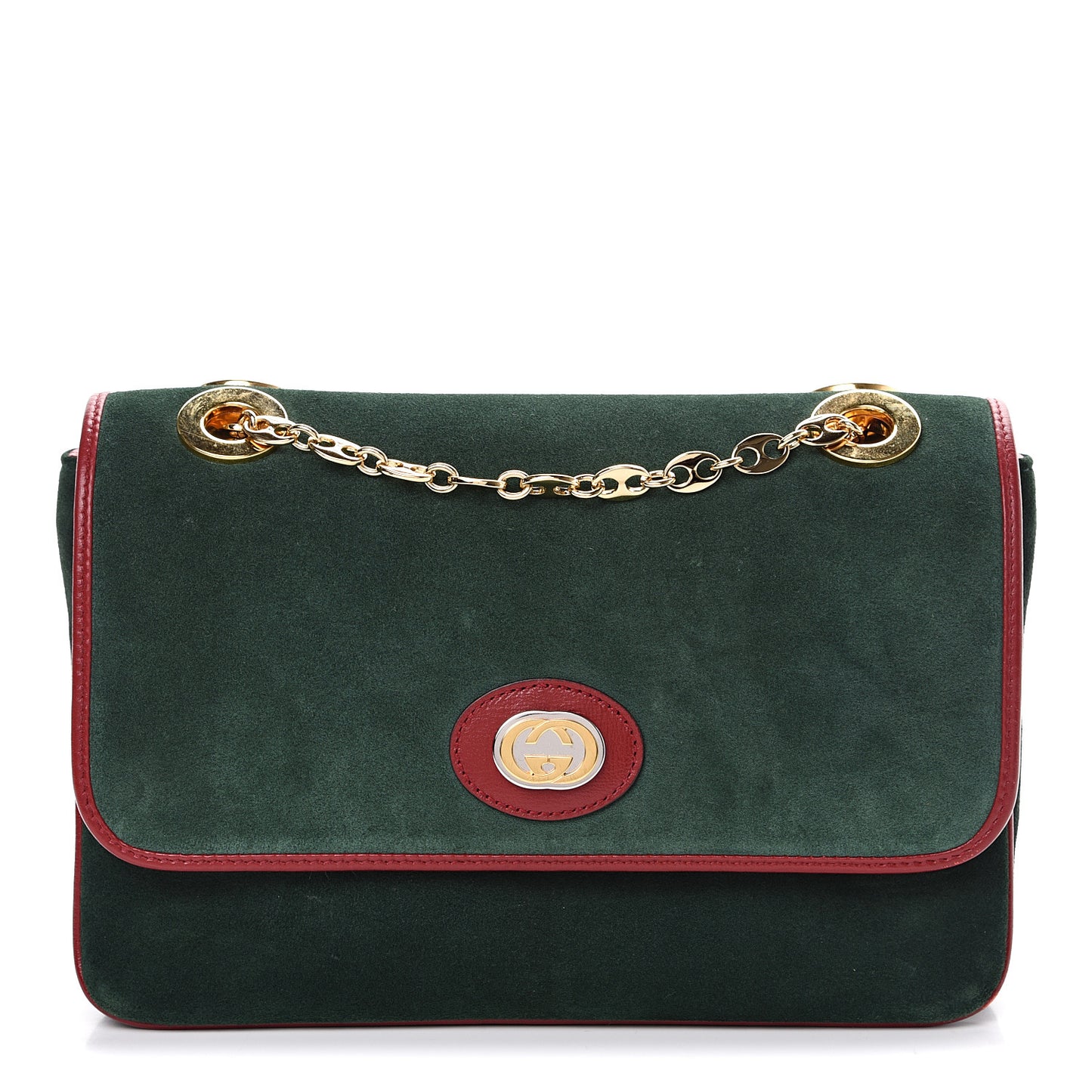 Suede Small Marina Chain Shoulder Bag Green Red
