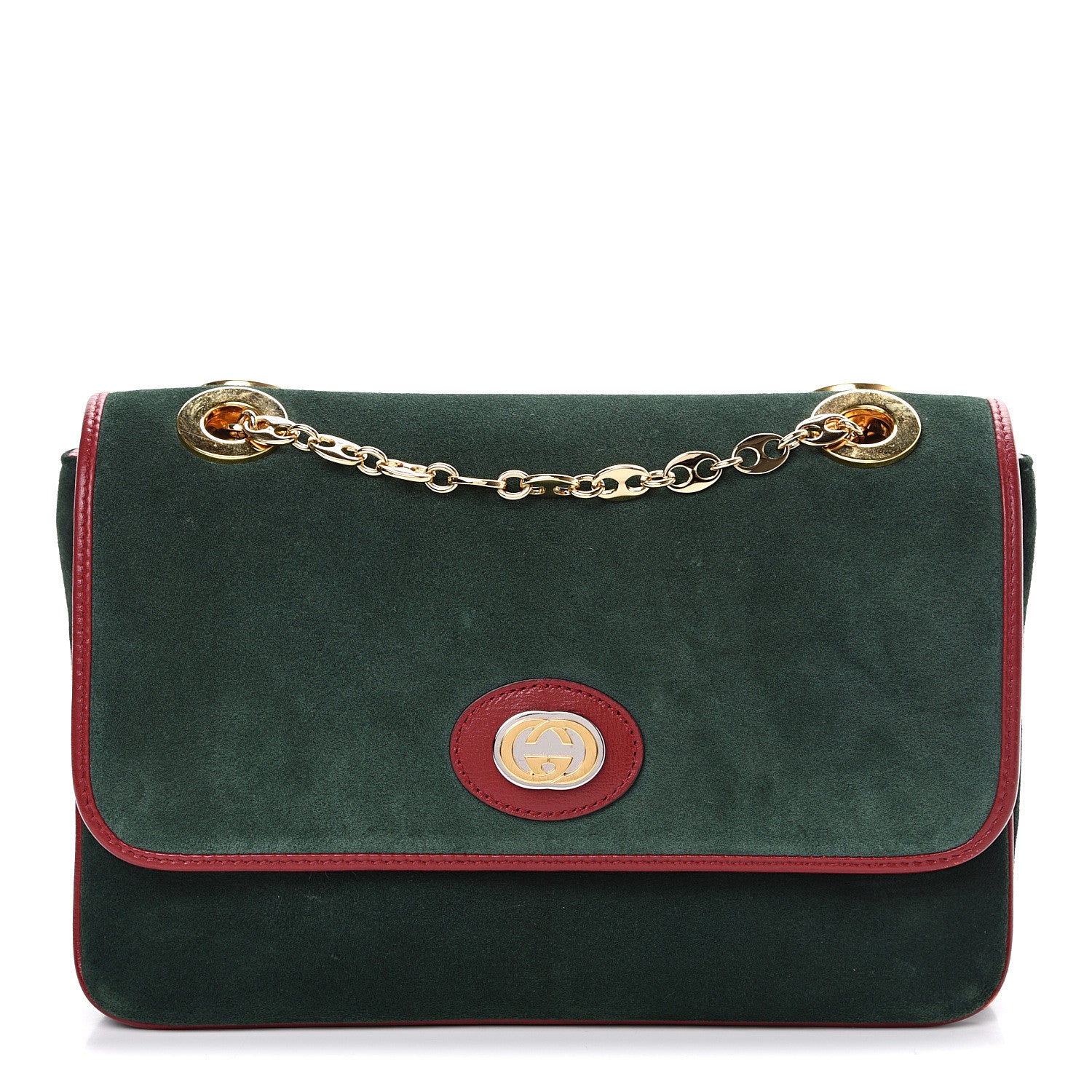 Gucci Suede Small Marina Chain Shoulder Bag Green Red 1 of 13