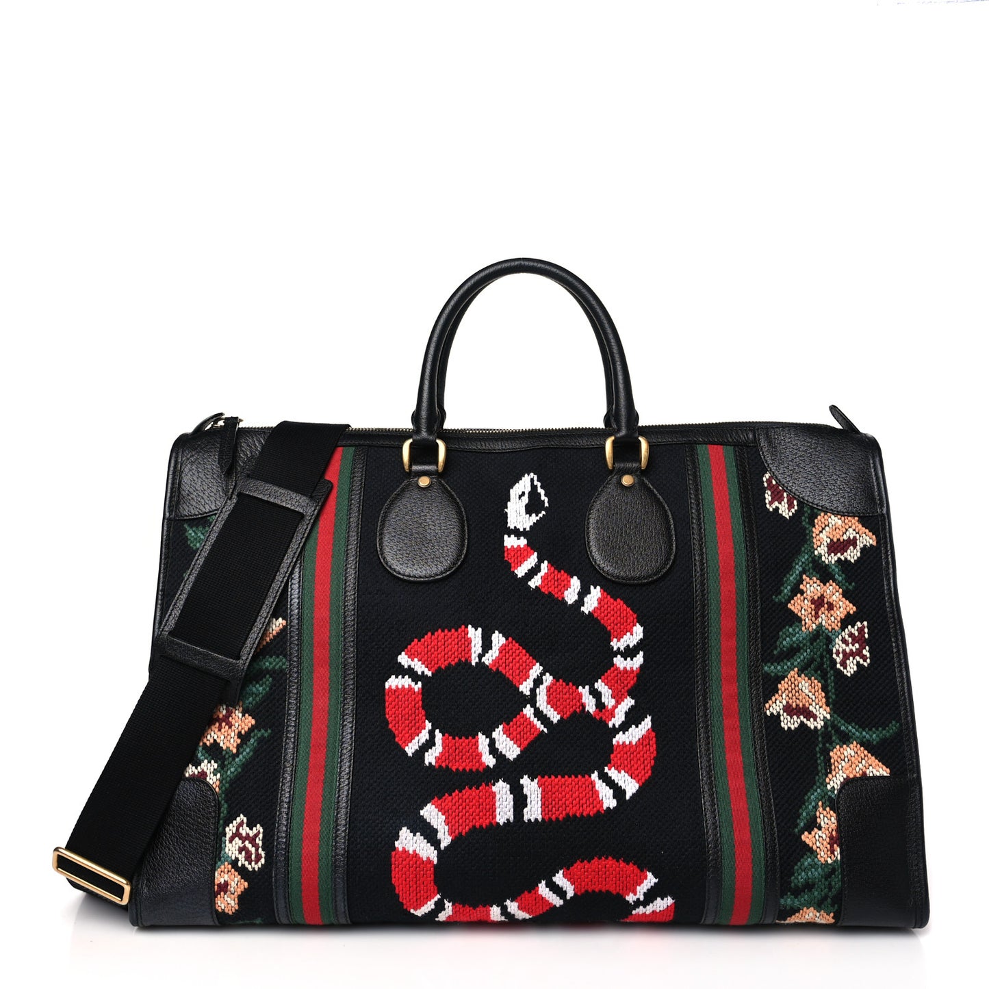 Needlepoint Calfskin Kingsnake Web Large Duffle Bag Black Multicolor