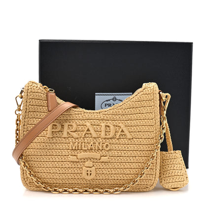 Prada Yarn Raffia Effect Crochet Mini Re-Edition 2000 Shoulder Bag Naturale 10 of 10