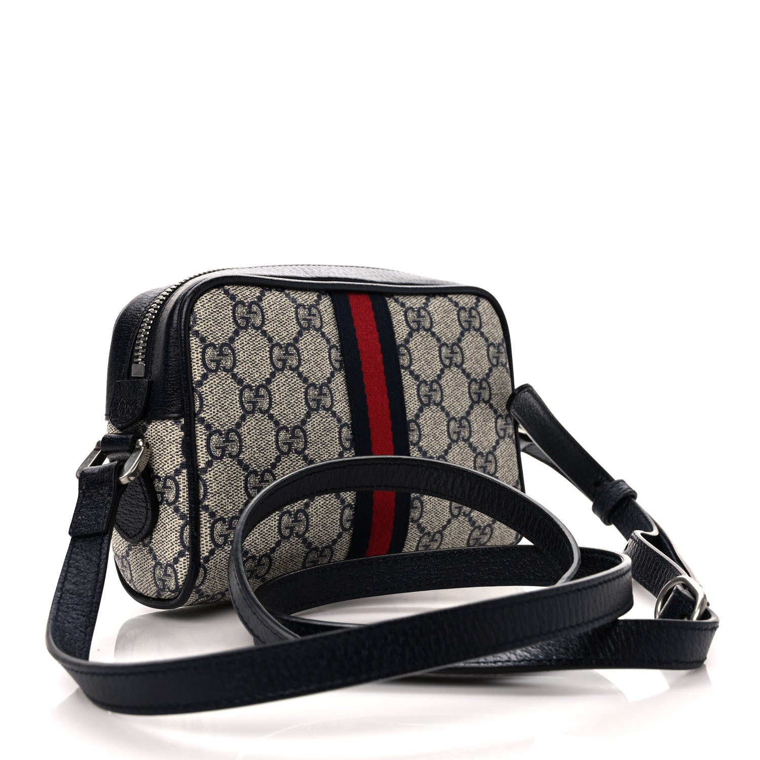 Gucci GG Supreme Monogram Textured Dollar Calfskin Web Mini Ophidia Shoulder Bag Beige Blue 2 of 8