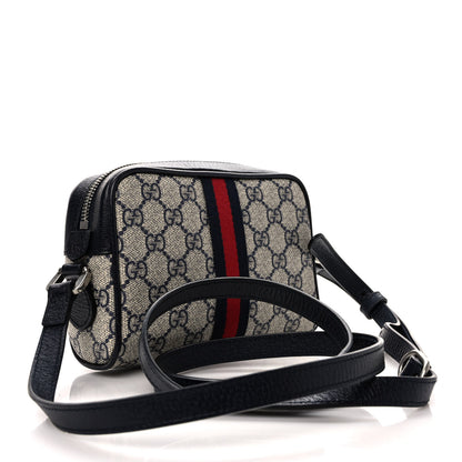 Gucci GG Supreme Monogram Textured Dollar Calfskin Web Mini Ophidia Shoulder Bag Beige Blue 2 of 8
