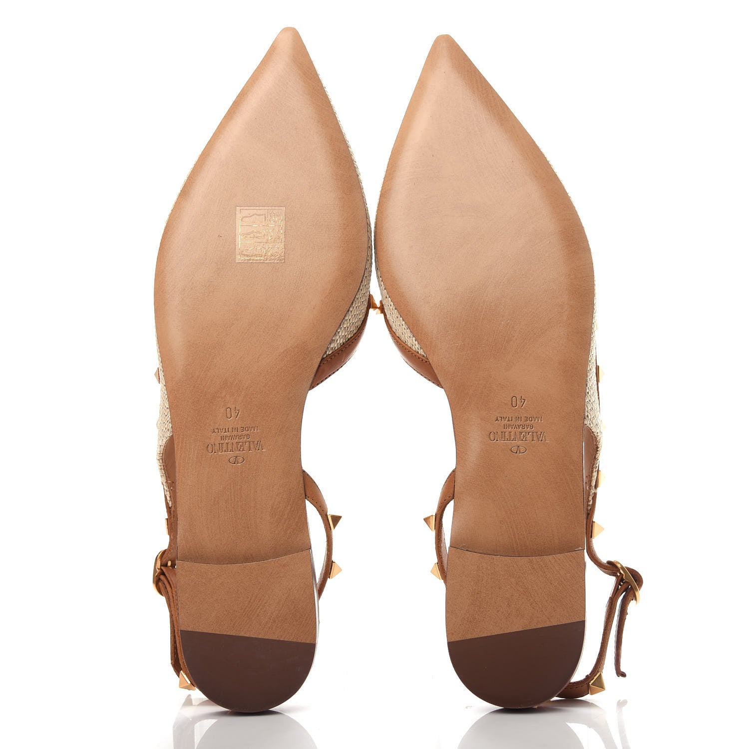 Valentino Garavani Raffia Calfskin Rockstud Slingback Flats 40 Naturale 7 of 12