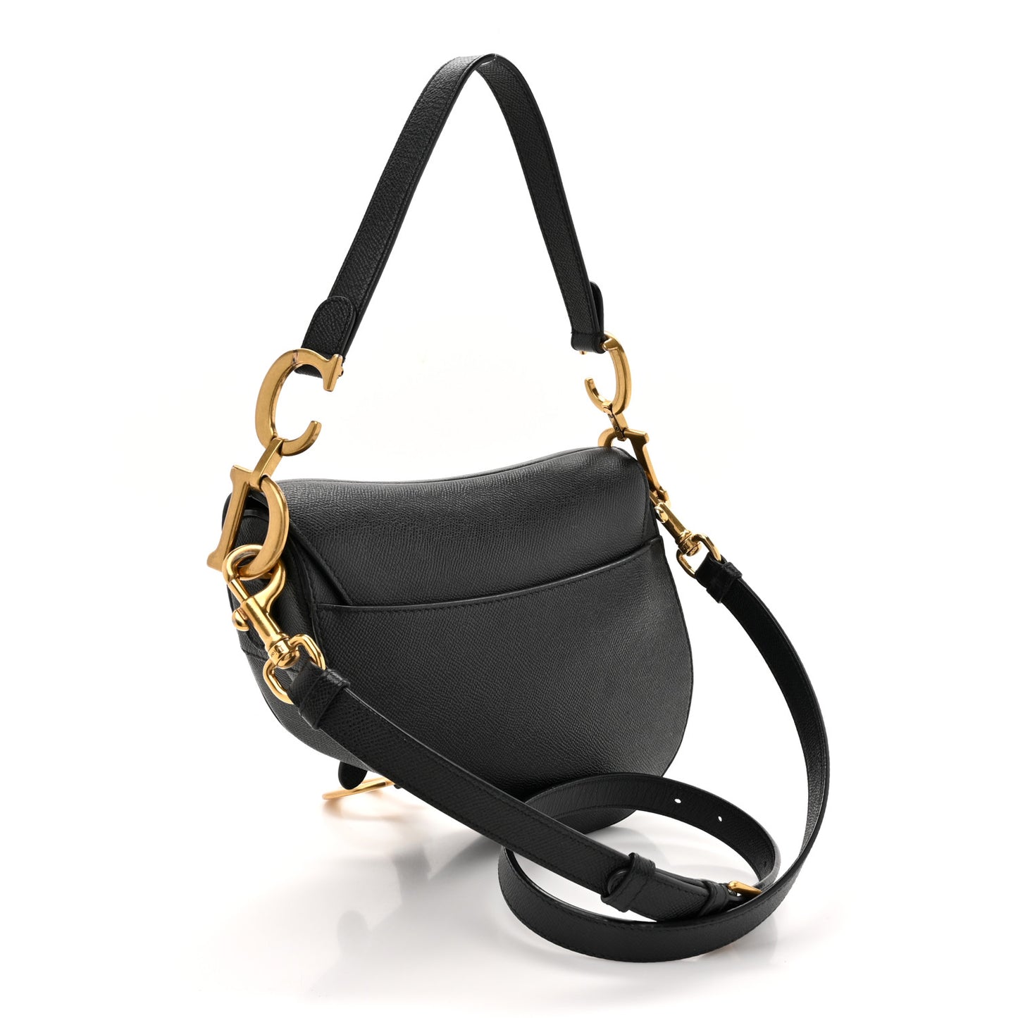 Grained Calfskin Saddle Bag With Strap Black