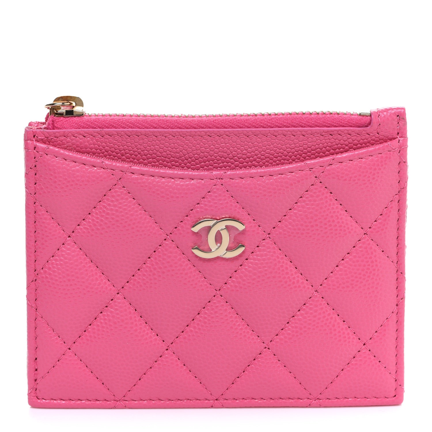 Chanel Caviar Quilted CC Zip Card Holder Pink 1 of 9