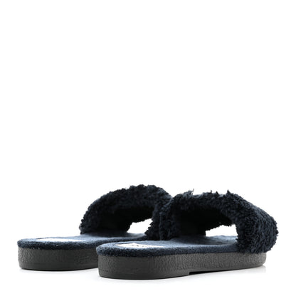 Chanel Terry CC Flat Mules Sandals 40 Navy 4 of 9