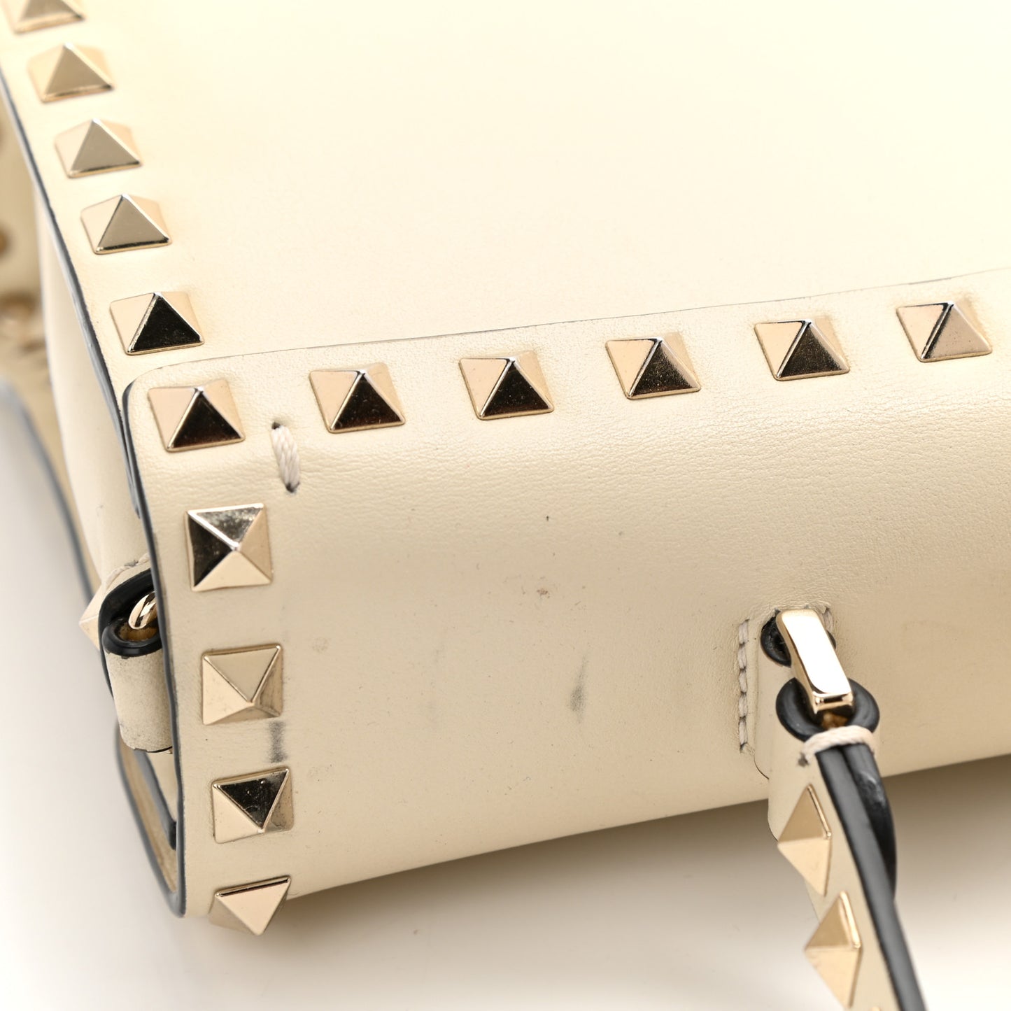 Vitello Small Rockstud Single Handle Flap Bag Light Ivory
