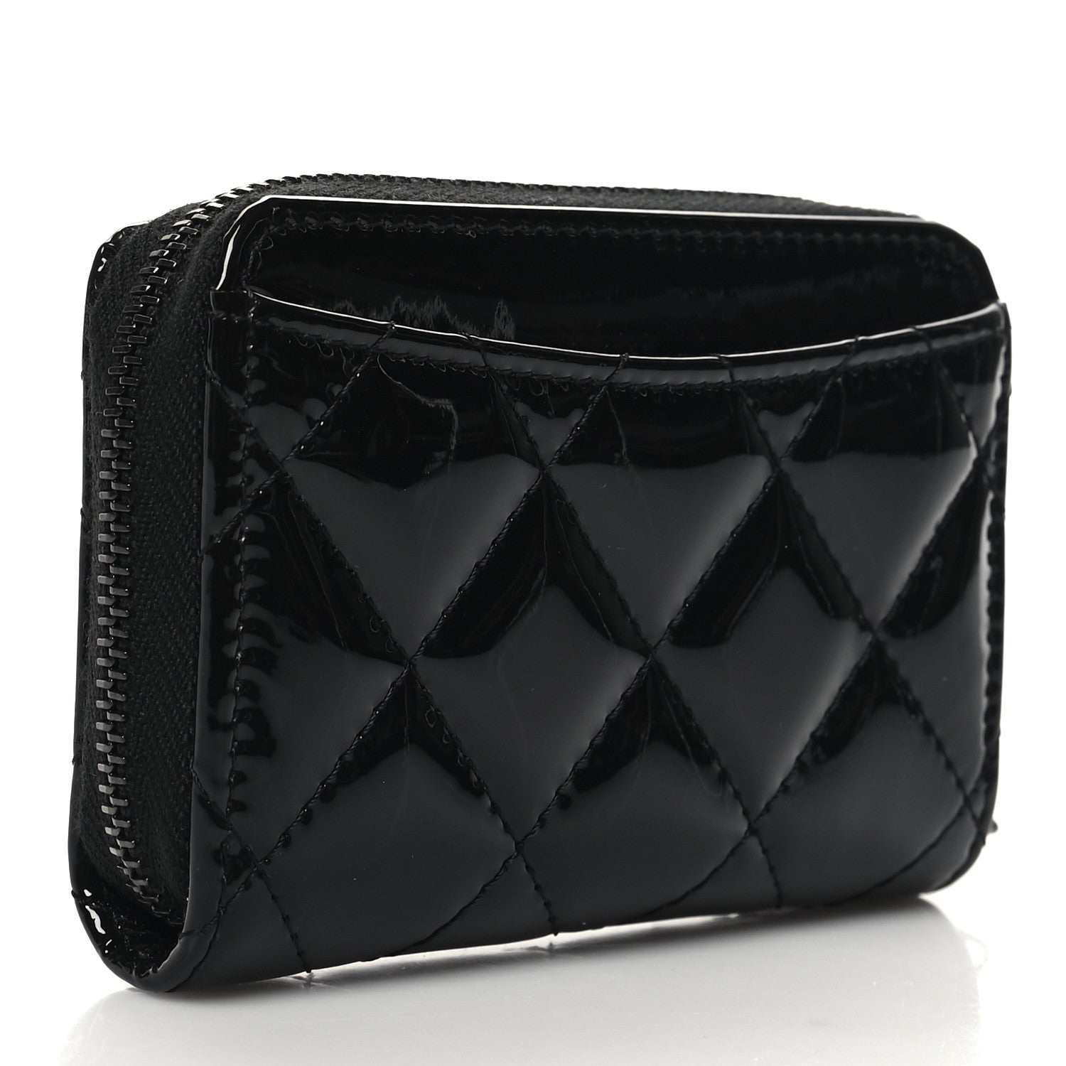 Chanel Patent Lambskin Quilted Zip Coin Purse So Black 3 of 9
