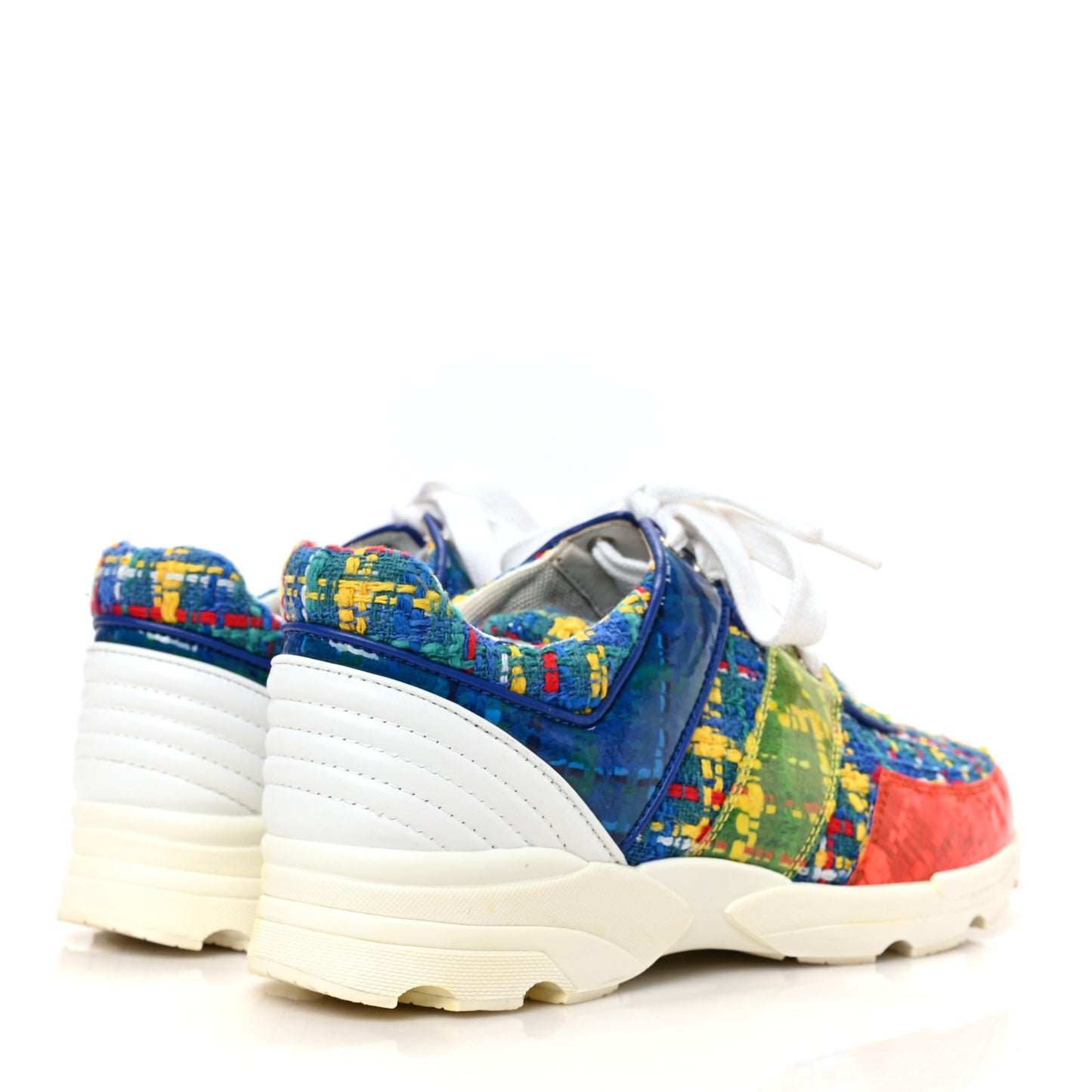 Tweed PVC Calfskin Sneakers 36 Red Yellow Blue