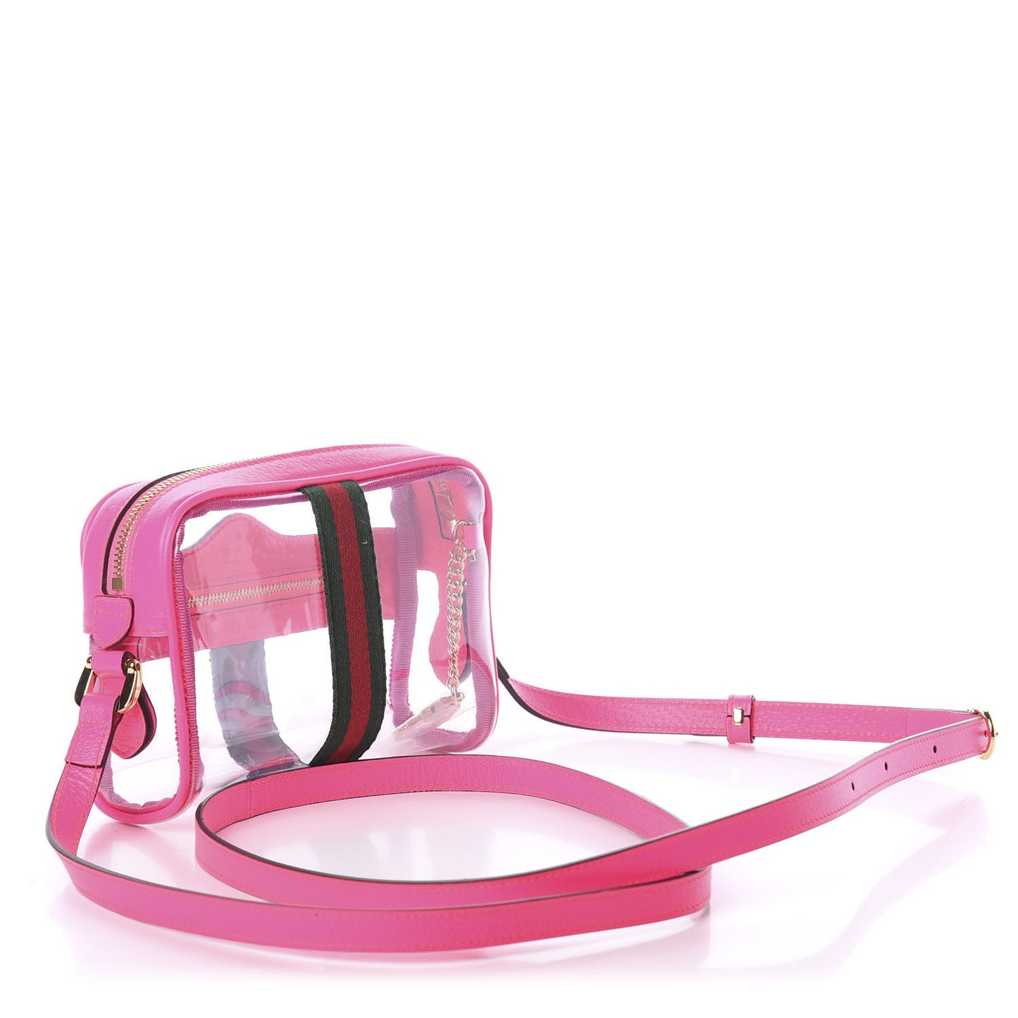 Vinyl Web Mini Ophidia Transparent Shoulder Bag Fluorescent Fuchsia