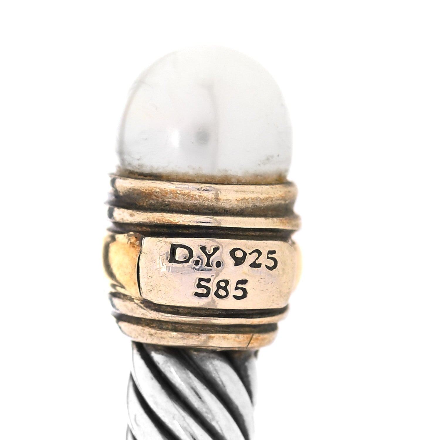 David Yurman Sterling Silver 14K Yellow Gold Pearl 5mm Cable Collectibles Bracelet 4 of 5