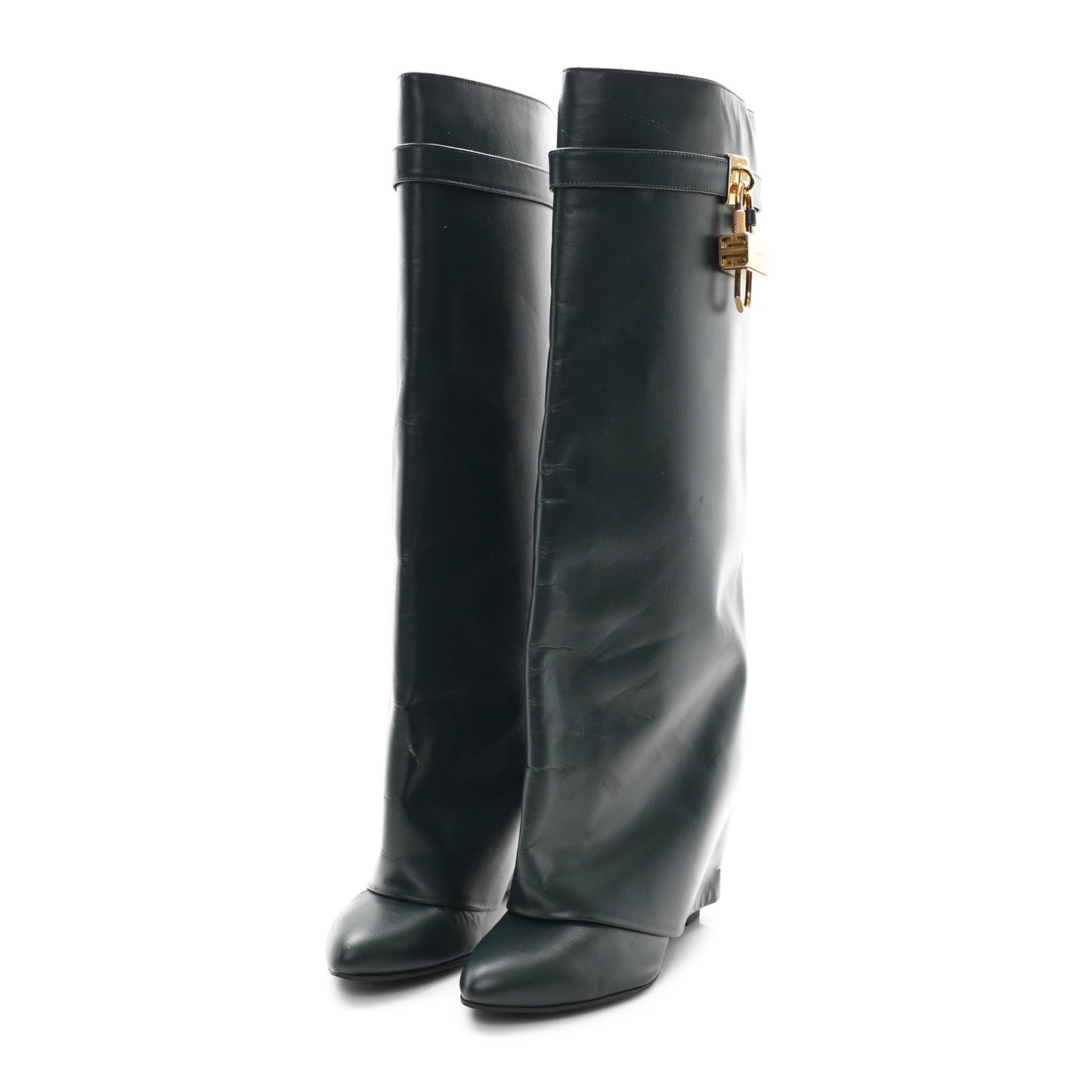 Calfskin Shark Lock Pant Boots 38.5 Green