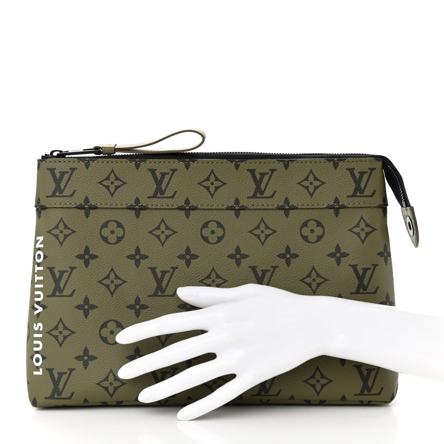 Louis Vuitton Monogram Pochette Voyage Souple Khaki Green Vermillion Red 2 of 10