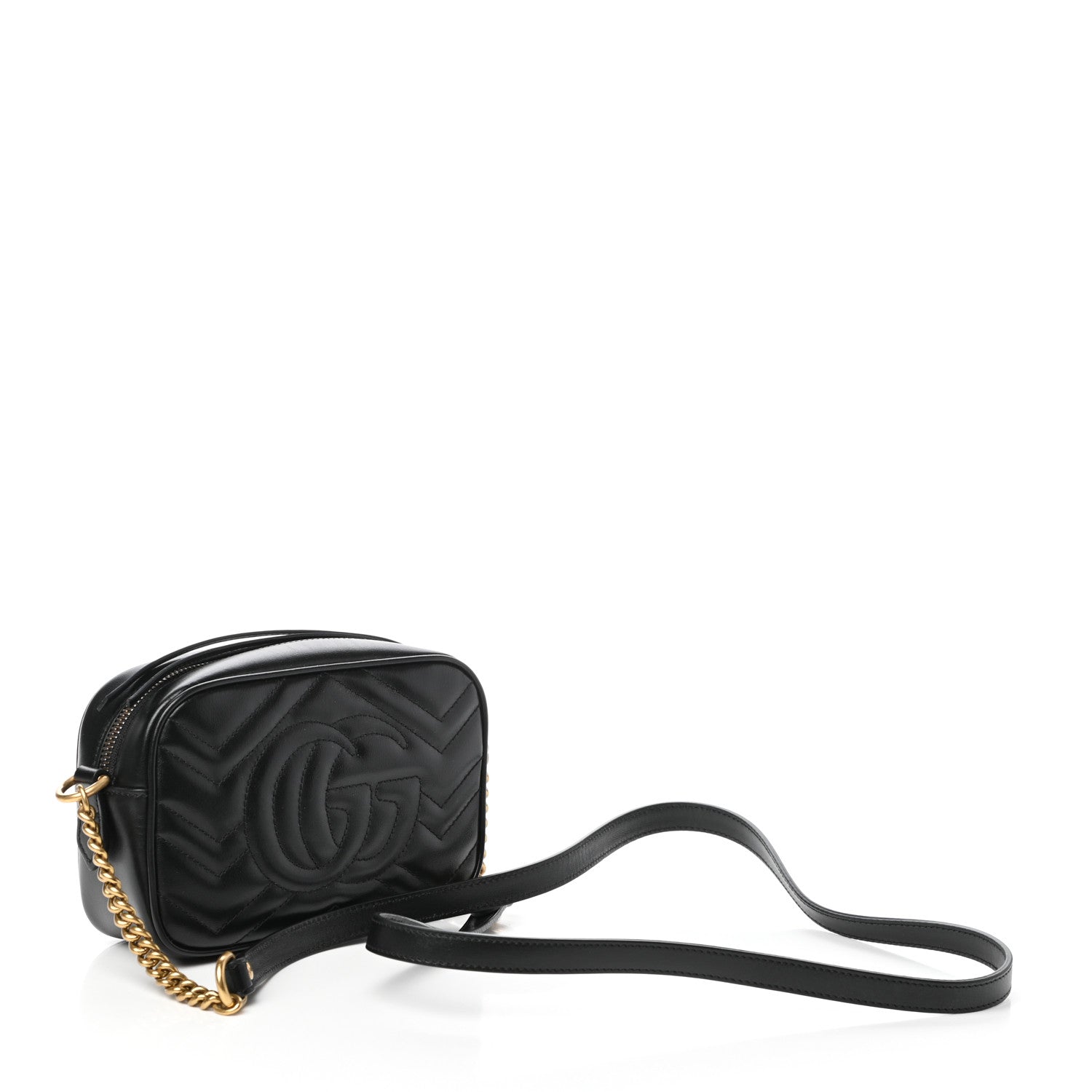 Gucci Calfskin Matelasse Mini GG Marmont Chain Shoulder Bag Black 3 of 9