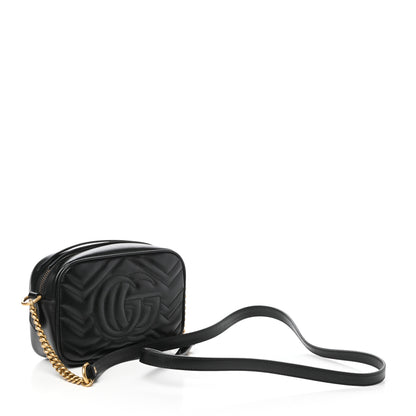 Gucci Calfskin Matelasse Mini GG Marmont Chain Shoulder Bag Black 3 of 9