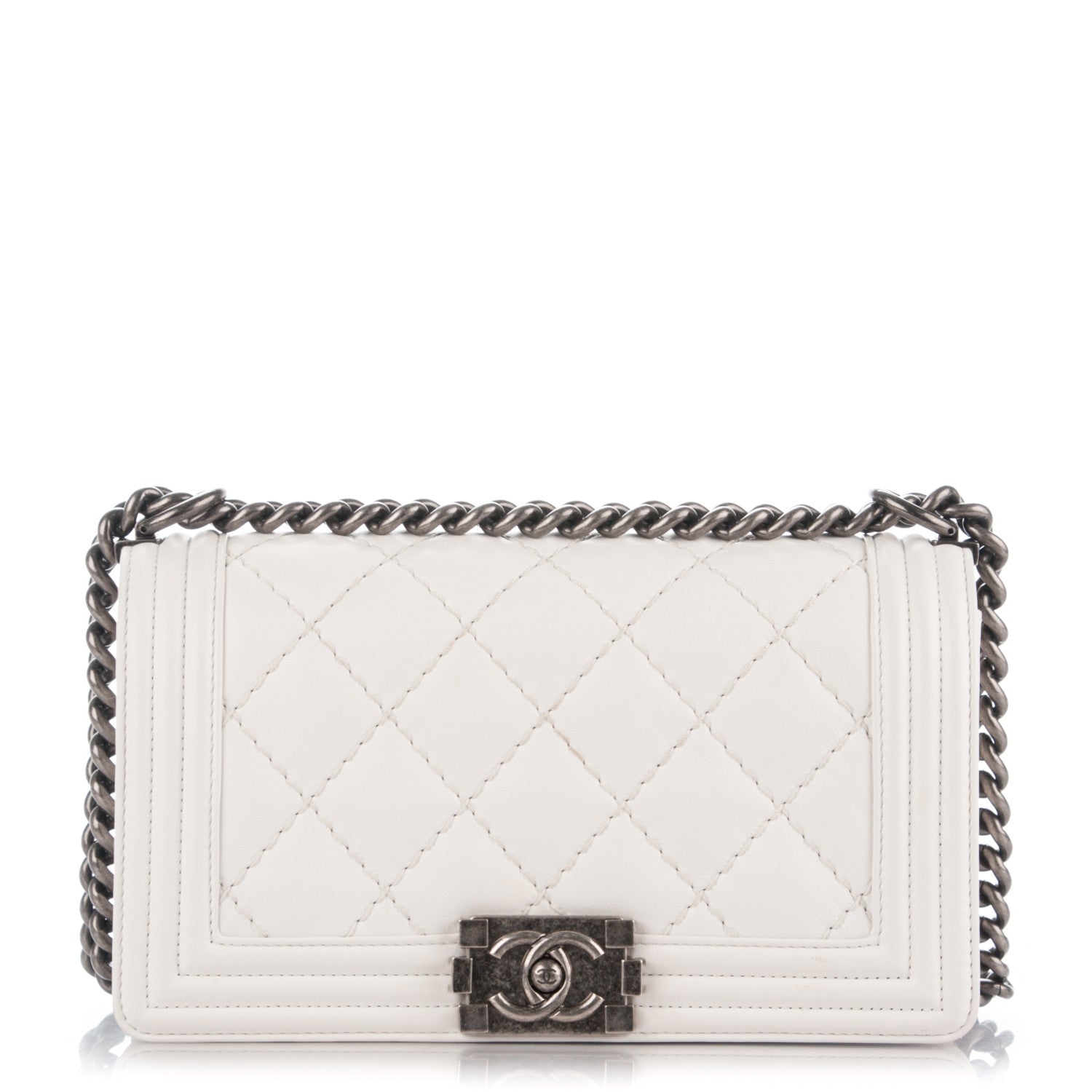 Chanel Calfskin Stitched Medium Boy Flap White 1 of 8
