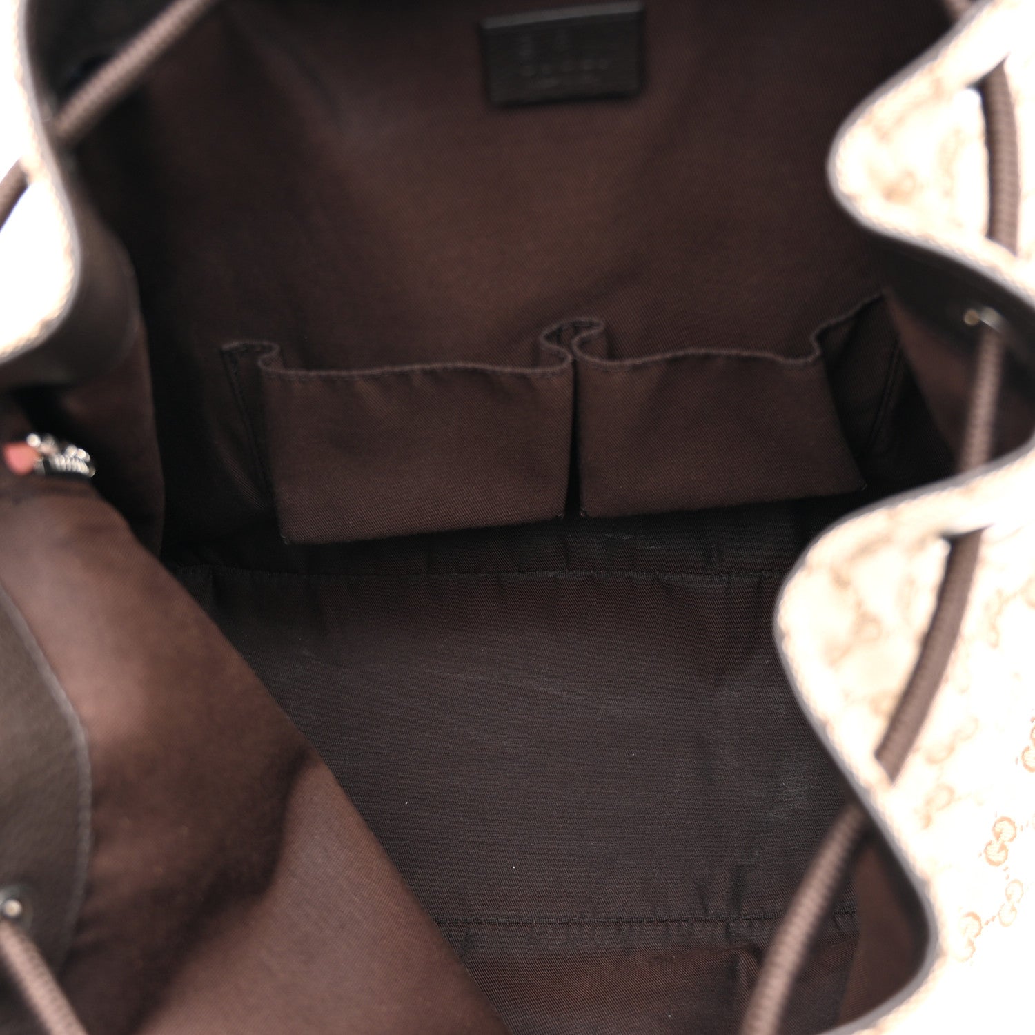 Gucci Monogram Dollar Calfskin O Drawstring Backpack Beige Ebony Testa di Moro Dark Chocolate 5 of 11