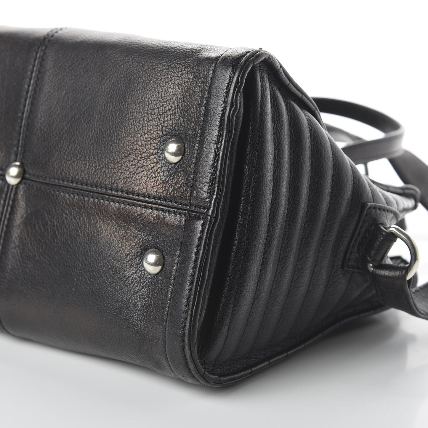 Calfskin Padlock Zip Around Biker Satchel Black