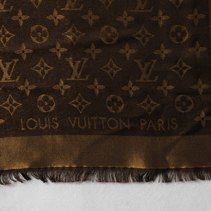 Louis Vuitton Silk Wool Monogram Shine Shawl Brown 4 of 6