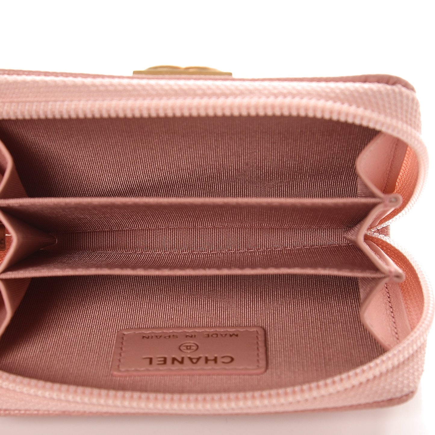 Caviar Quilted Boy Zip Around Coin Purse Wallet Light Pink