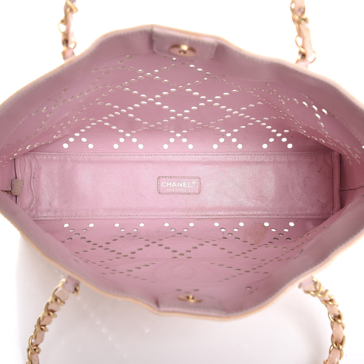 Patent Perforated CC Tote Beige