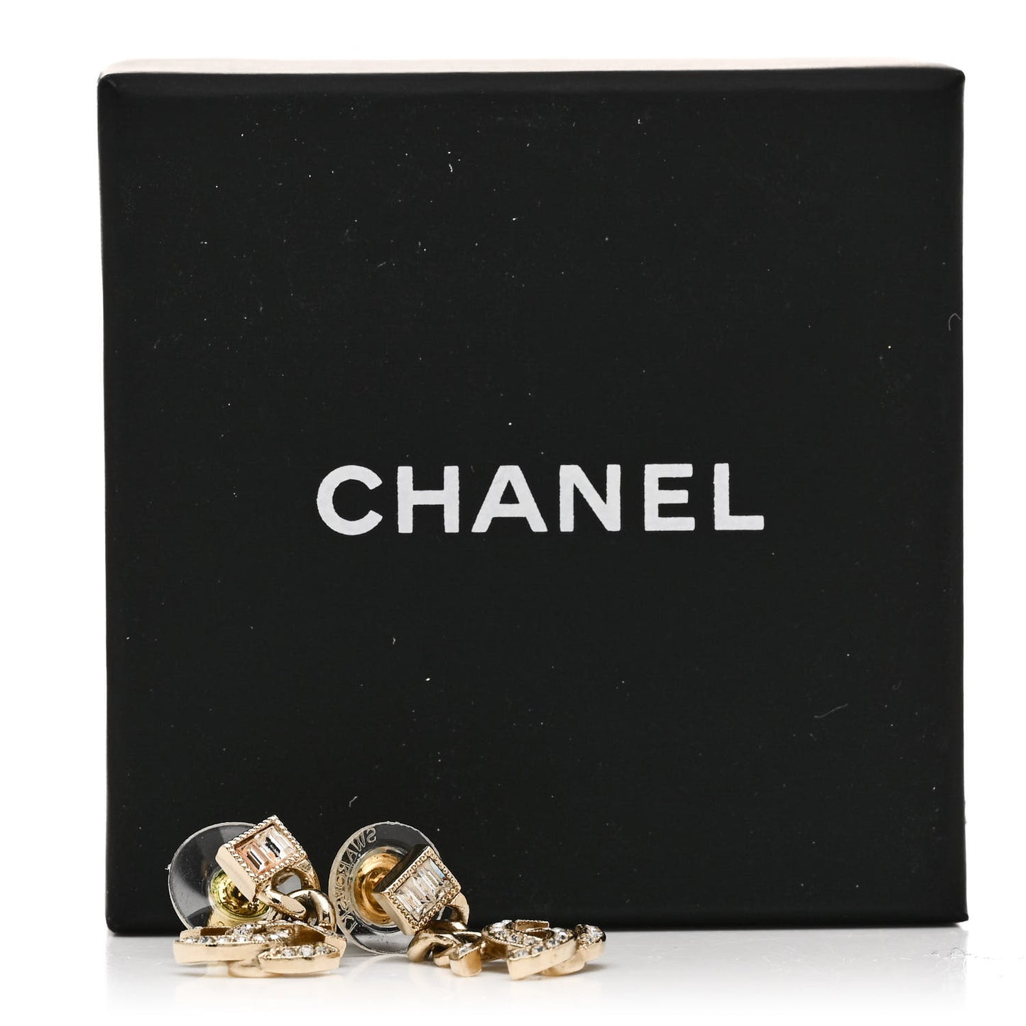 Metal Crystal Baguette CC Chain Drop Earrings Gold