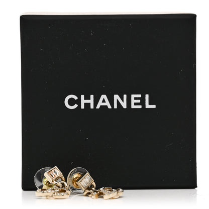 Chanel Metal Crystal Baguette CC Chain Drop Earrings Gold 6 of 6