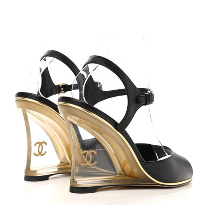 Chanel Lambskin Lucite CC Wedge Sandals 41 Black 4 of 9