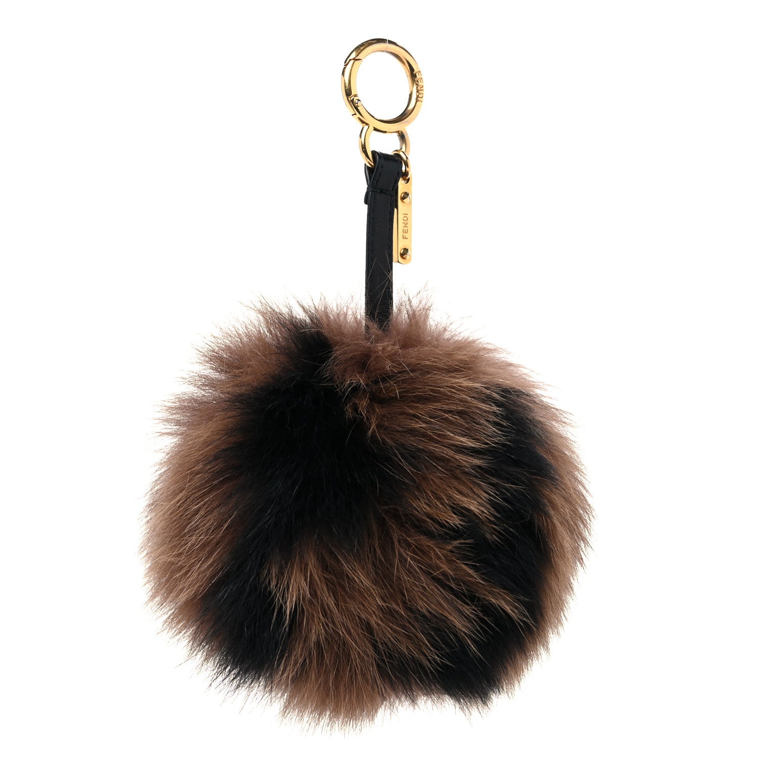Fendi Fox Fur Nappa FF Pom Pom Bag Charm Tobacco Black 1 of 4