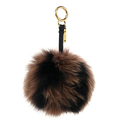 Fendi Fox Fur Nappa FF Pom Pom Bag Charm Tobacco Black 1 of 4