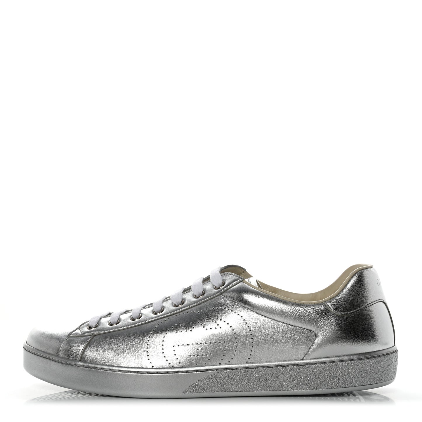 Metallic Nappa Interlocking G Perforated Mens Ace Sneakers 11 Silver