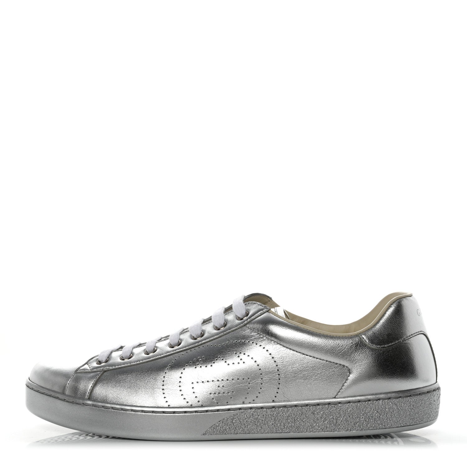 Gucci Metallic Nappa Interlocking G Perforated Mens Ace Sneakers 11 Silver 1 of 9