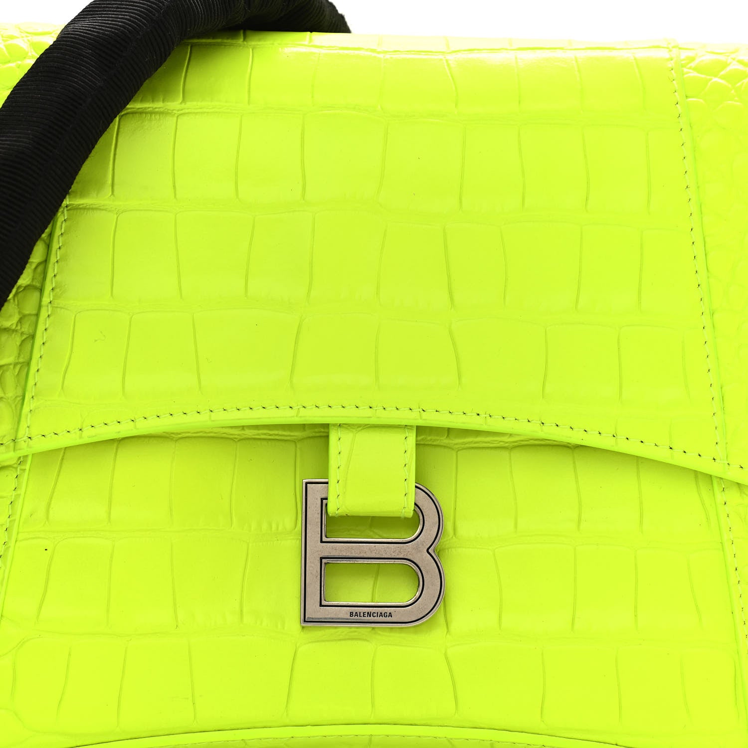 Balenciaga Calfskin Crocodile Embossed S Downtown Chain Shoulder Bag Fluo Yellow Black 9 of 11