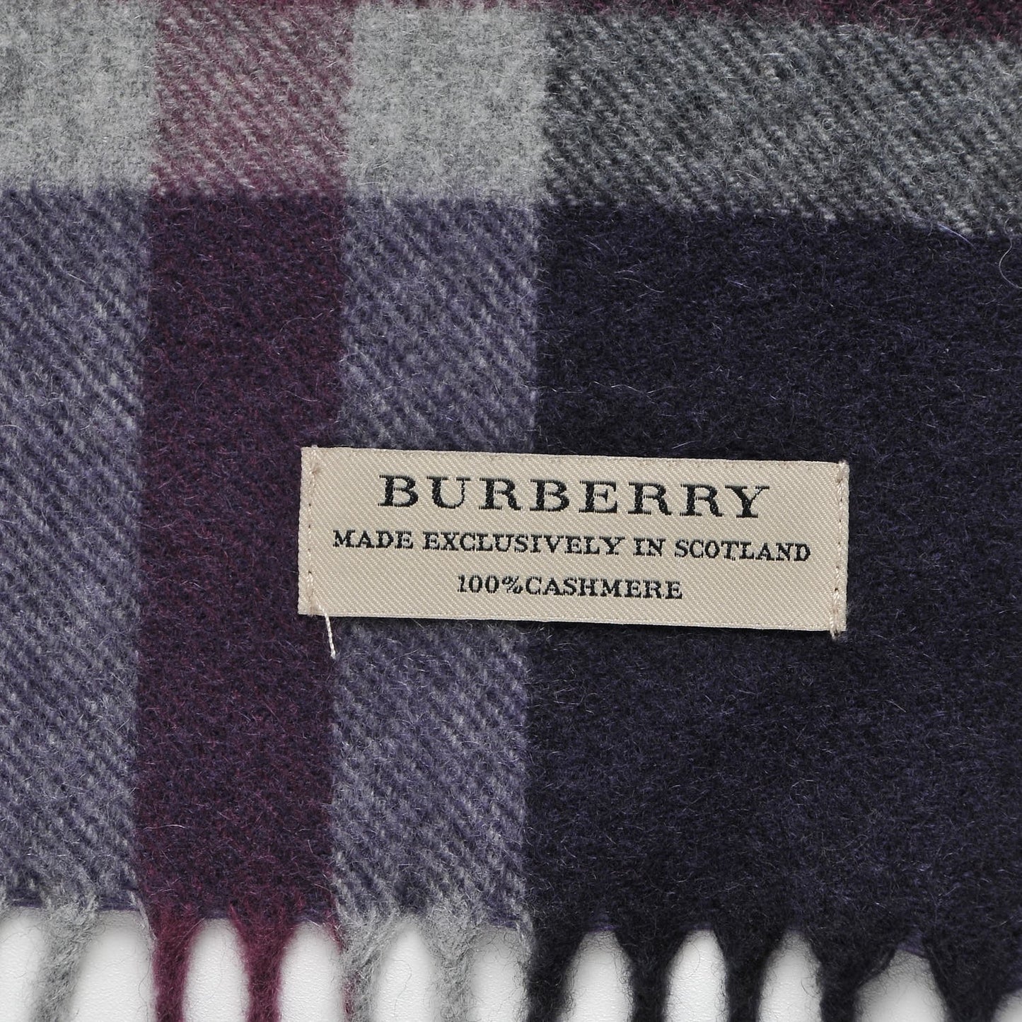 Cashmere Giant Check Fringe Scarf Purple