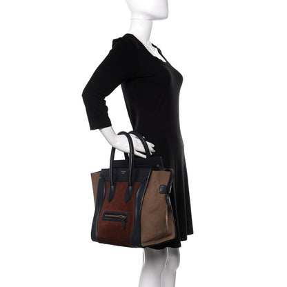 Celine Nubuck Smooth Calfskin Mini Tri-Color Luggage Marron 2 of 11
