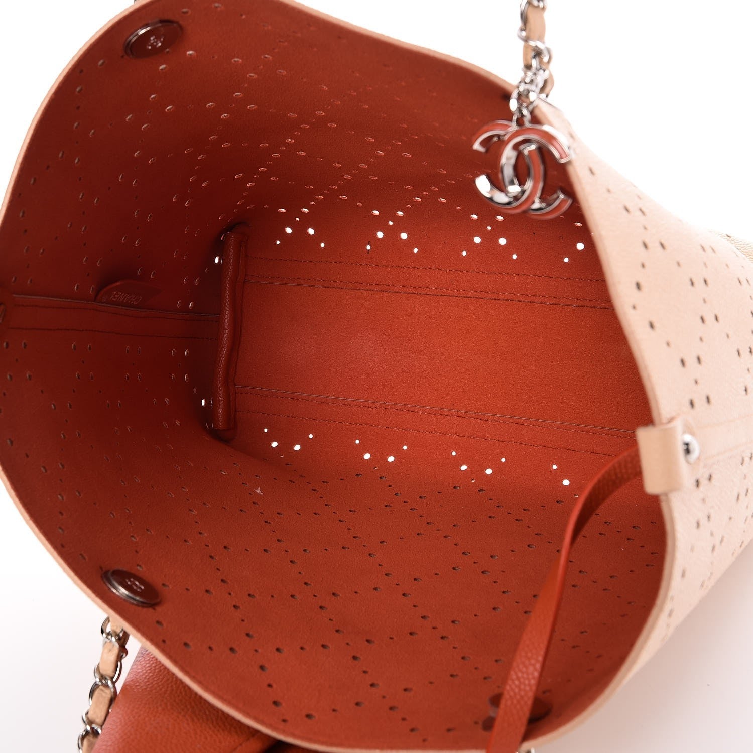 Chanel Perforated Grained Calfskin Small Shopping Tote Light Coral 6 of 13