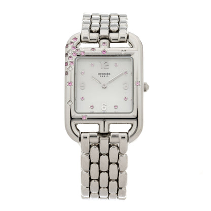 Hermes Stainless Steel Diamond Pink Sapphire Mother of Pearl 23mm Cape Cod Quartz Watch 1 of 5