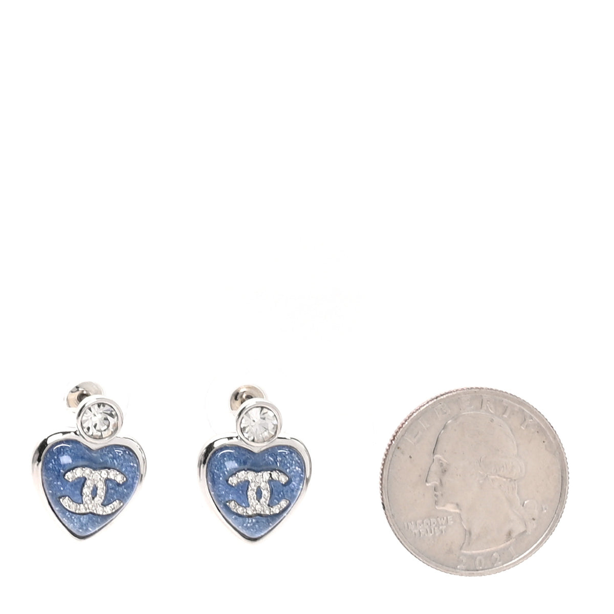 Resin Crystal CC Heart Earrings  Silver Blue