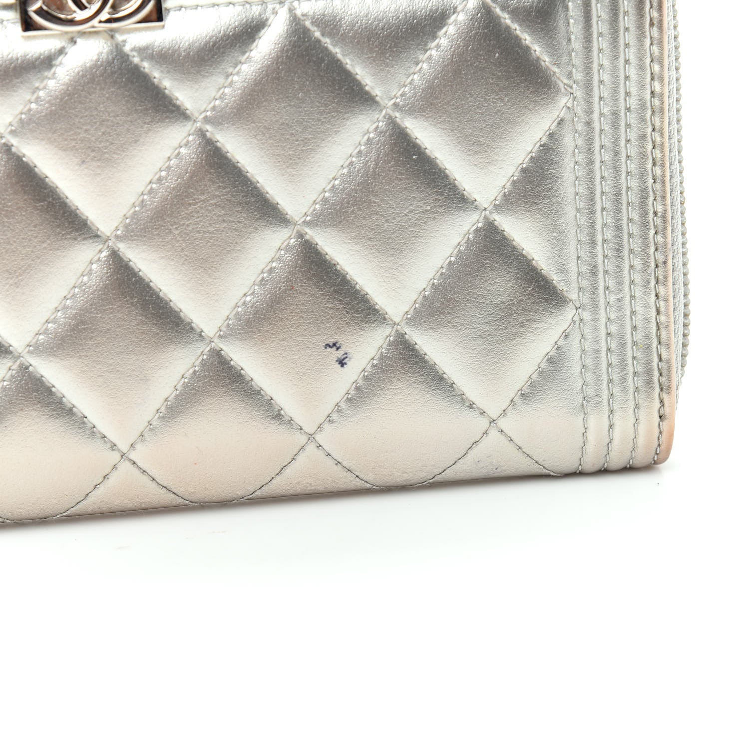 Chanel Metallic Calfskin Quilted Boy Zip Around Wallet Silver 9 of 13
