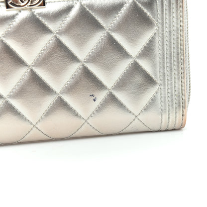 Chanel Metallic Calfskin Quilted Boy Zip Around Wallet Silver 9 of 13