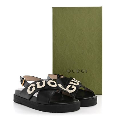 Gucci Logo Calfskin Slingback Sandals 38.5 Black 10 of 10