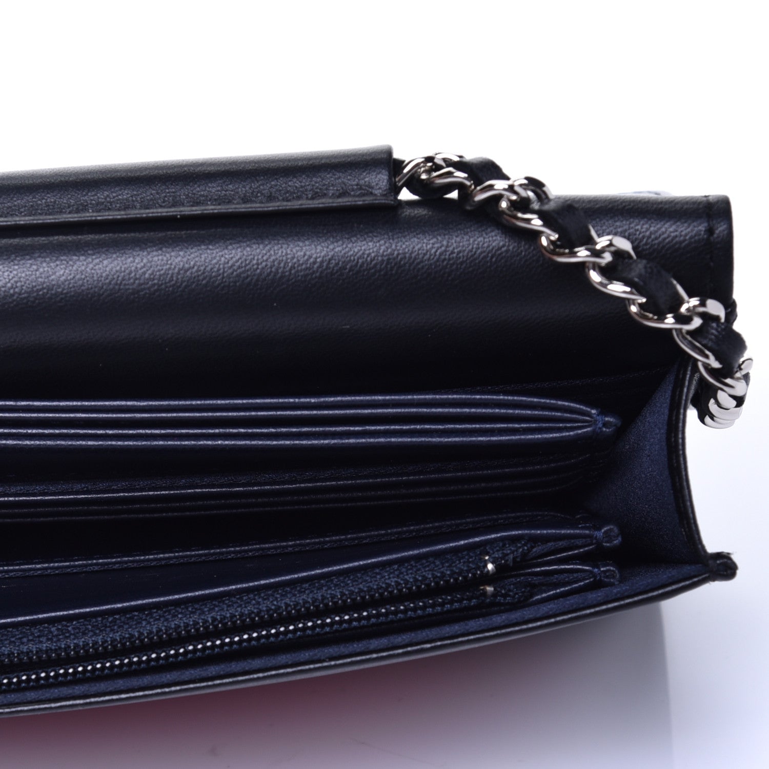 Chanel Lambskin Airlines Wallet On Chain WOC Blue Black Red 5 of 16
